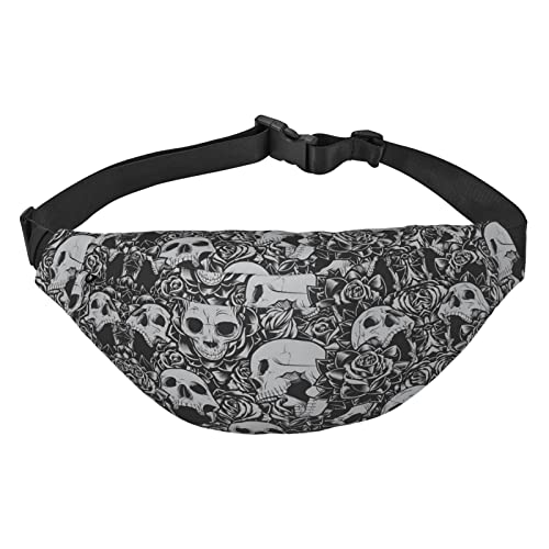 Bauchtasche, Umhängetasche, Gürteltasche für Reisen, Laufen, für Männer, Frauen, Filme, Klappbrett, Horrible Dark Skulls Blumen Muster, Einheitsgröße, Lässiger Tagesrucksack von XVBCDFG