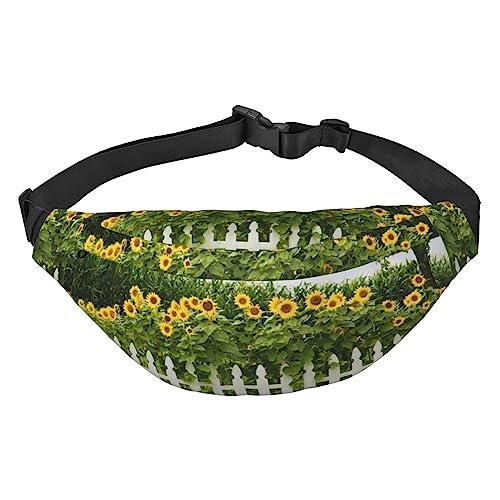 Bauchtasche für Herren und Damen, Umhängetasche, Sonnenblumen, weißer Lattenzaun, bedruckt, Gürteltasche für Workout, Sport, Reisen, Siehe Abbildung, Einheitsgröße, Lässiger Tagesrucksack von XVBCDFG