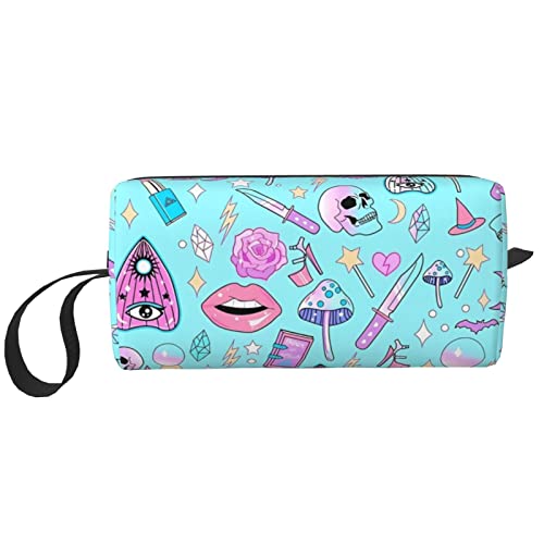 Blaue Blume Make-up Kosmetiktasche Frauen Geldbörse Beutel Kleine Reise Tragbare Kulturbeutel Zubehör Organizer, Kosmetiktasche, Totenkopf, Rosa, Einheitsgröße, Taschen-Organizer von XVBCDFG