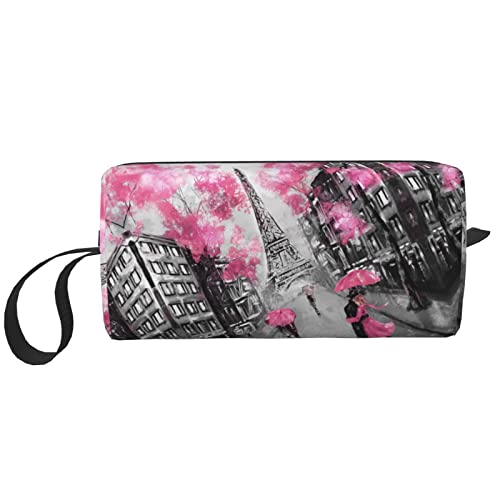 Blaue Blume Make-up Kosmetiktasche Frauen Geldbörse Beutel Kleine Reise Tragbare Kulturbeutel Zubehör Organizer, Paris Street Kosmetiktasche mit Eiffelturm, Rosa, Einheitsgröße, Taschen-Organizer von XVBCDFG