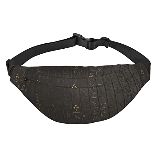 Große Gürteltasche, bedruckt, Camouflage-Muster, Umhängetasche, freie Anpassung, elastische 3 Reißverschlusstaschen, für Männer und Frauen, Laufen, Reisen, Antike ägyptische Hieroglyphene, von XVBCDFG