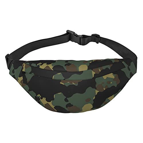 Große Gürteltasche, bedruckt, Camouflage-Muster, Umhängetasche, freie Anpassung, elastische 3 Reißverschlusstaschen, für Männer und Frauen, Laufen, Reisen, Camouflage-Muster, Einheitsgröße, Lässiger von XVBCDFG