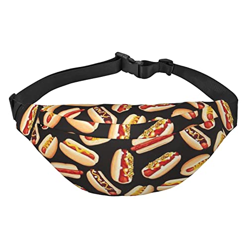 Große Gürteltasche, bedruckt, Sonnenblumenfeld, Umhängetasche, freie Anpassung, elastische 3 Reißverschlusstaschen, für Männer und Frauen, Laufen, Reisen, Lustiges Essen Hot Dogs, Einheitsgröße, von XVBCDFG