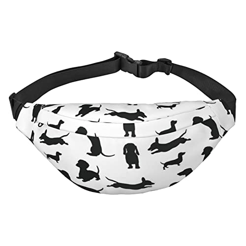 Große Gürteltasche, bedruckt, bunte Streifen, Crossbody-Tasche, freie Anpassung, elastische 3 Reißverschlusstaschen, für Männer und Frauen, Laufen, Reisen, Schwarze Hunde, Einheitsgröße, Lässiger von XVBCDFG