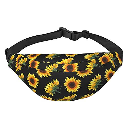 Große Gürteltasche, bedruckt, mexikanischer Totenkopf, Crossbody-Tasche, freie Anpassung, elastische 3 Reißverschlusstaschen, für Männer und Frauen, Laufen, Reisen, Sonnenblumen Blumen Pflanzen von XVBCDFG