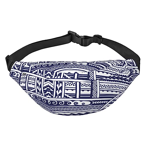 Gürteltasche für Herren und Damen, Polynesisches Maori-Muster, verstellbare Hüfttasche für Reisen, Wandern, Laufen, Blau, Schwarz , Einheitsgröße, Lässiger Tagesrucksack von XVBCDFG