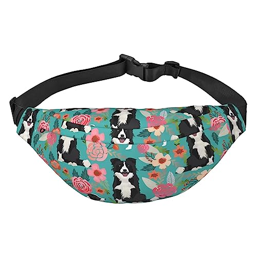 Gürteltasche mit Border Collie-Blumenmuster, für Herren und Damen, verstellbare Hüfttasche für Reisen, Spazierengehen, Laufen, Bauchtaschen, Siehe Abbildung, Einheitsgröße, Lässiger Tagesrucksack von XVBCDFG