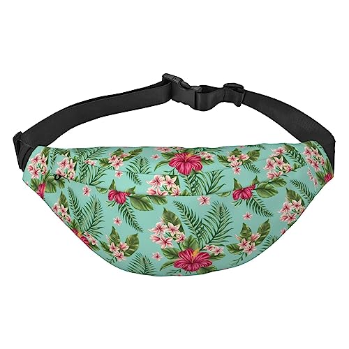 Gürteltasche mit hawaiianischen tropischen Blättern und Blumen, für Männer und Frauen, verstellbare Hüfttasche für Reisen, Spazierengehen, Laufen, Bauchtaschen, Schwarz , Einheitsgröße, Lässiger von XVBCDFG