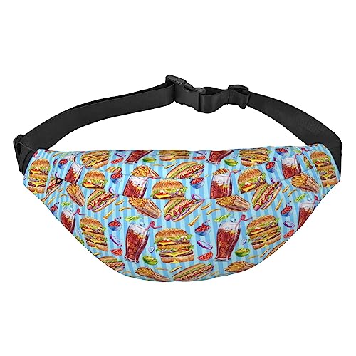 Hamburger Pizza Streifen Muster Taille Pack für Männer Frauen Verstellbarer Gürtel Fanny Hüfttasche Rave Fashion Pack Bauchtasche Reise Geldbörsen, Siehe Abbildung, Einheitsgröße, Lässiger von XVBCDFG