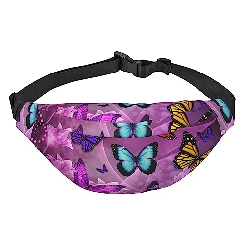 Hüfttasche für Frauen Lila Schmetterlinge Gedruckt Crossbody Fanny Pack mit verstellbarem Gurt Mode Gürteltasche, Siehe Abbildung, Einheitsgröße, Lässiger Tagesrucksack von XVBCDFG