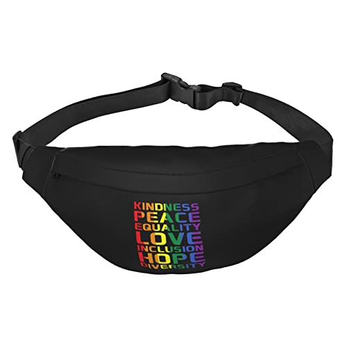 Kindness Equality Love LGBTQ Rainbow Gay Pride Ally Waist Packs Adjustable Casual Waist Bag Pack Hiking Belt Waist Packs, Siehe Abbildung, Einheitsgröße, Lässiger Tagesrucksack von XVBCDFG