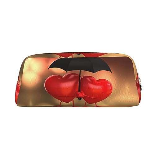 Love Hearts with Umbrella Makeup Bag Leather Pencil Case Travel Toiletry Bag Cosmetic Bag Daily Storage Bag for Women, gold, Einheitsgröße, Taschen-Organizer von XVBCDFG