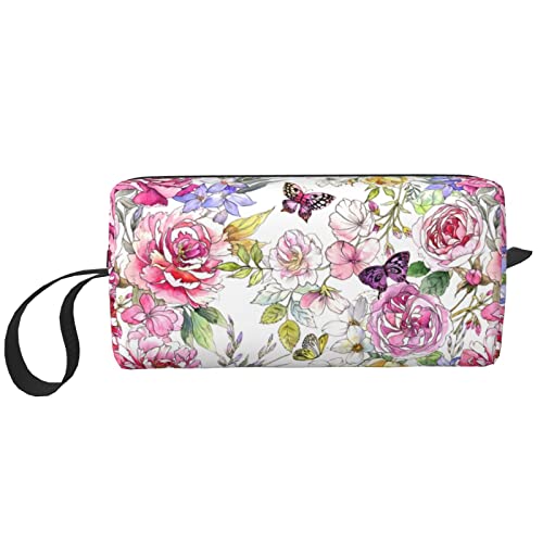 Make-up-Kulturbeutel mit Blumenmuster, für Damen, kleine Kosmetiktasche, Reisetasche, Reißverschluss, Geldbörse, Zubehör, Organizer, Blume Blumen Schmetterling Empfang Tasche, Einheitsgröße, von XVBCDFG