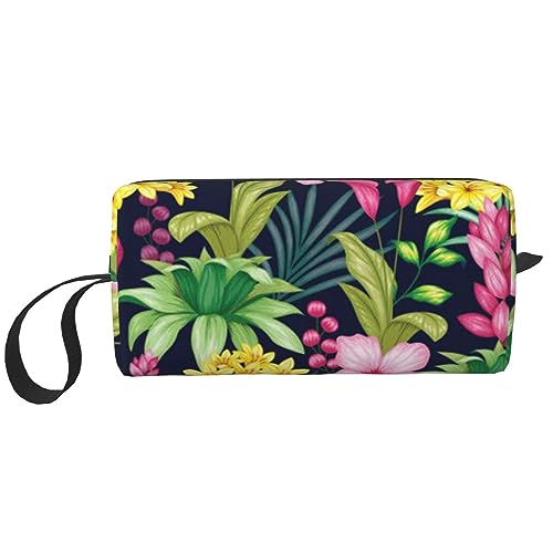 Make-up-Tasche für Damen, hawaiianische bunte Blume, bedruckt, große Kapazität, Kosmetiktaschen, tragbare Kulturtasche, Reise-Aufbewahrung, Siehe Abbildung, Einheitsgröße, Taschen-Organizer von XVBCDFG