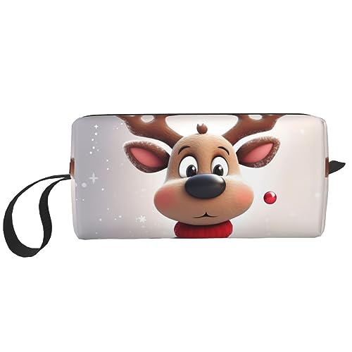 Make-up-Tasche für Damen, niedlicher Panda-Druck, große Kapazität, Kosmetiktaschen, tragbare Kulturtasche, Reise-Aufbewahrung, Niedliches Weihnachtsrentier, Einheitsgröße, Taschen-Organizer von XVBCDFG