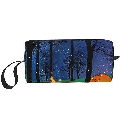 Make-up-Tasche für Frauen, Meerjungfrau-Fischschuppen-Druck, bedruckt, große Kapazität, Kosmetiktaschen, tragbare Kulturtasche, Reise-Aufbewahrung, Wald Camping, Einheitsgröße, Taschen-Organizer von XVBCDFG