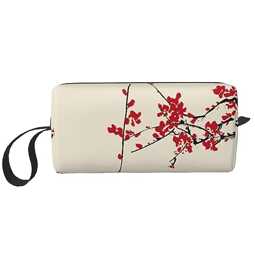 Make-up-Tasche für Frauen, grüne Schlange, bedruckt, große Kapazität, Kosmetiktaschen, tragbare Kulturtasche, Reise-Aufbewahrung, Japanische Blumen-Kirschblüte, Einheitsgröße, Taschen-Organizer von XVBCDFG