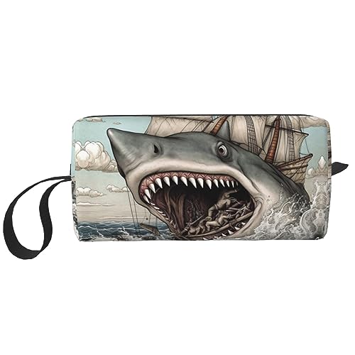 Make-up-Tasche für Frauen Cartoon Fisch Essen Schiff im Ozean Meer Gedruckt Große Kapazität Kosmetiktaschen Tragbare Kulturbeutel Reise Lagerung, Siehe Abbildung, Einheitsgröße, Taschen-Organizer von XVBCDFG