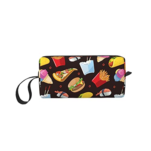 Make-up-Tasche mit tropischer Palme, Reise-Kosmetiktasche, tragbar, Kulturbeutel, Organizer, kleine Tasche für Damen und Mädchen, für den täglichen Gebrauch oder auf Reisen, Fast food – symbol, von XVBCDFG