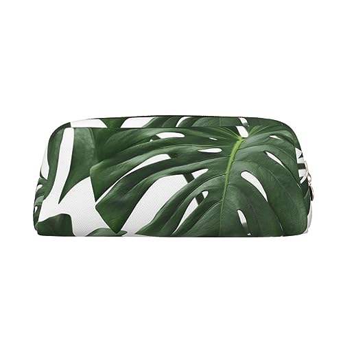 Monstera Leaves Make-up-Tasche Leder Federmäppchen Reise Kulturbeutel Kosmetiktasche Täglich Aufbewahrungstasche für Frauen, gold, Einheitsgröße, Taschen-Organizer von XVBCDFG