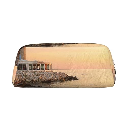 Ocean Sunset Landschaft Make-up Tasche Leder Federmäppchen Reise Kulturbeutel Kosmetiktasche Tägliche Aufbewahrungstasche für Frauen, gold, Einheitsgröße, Taschen-Organizer von XVBCDFG
