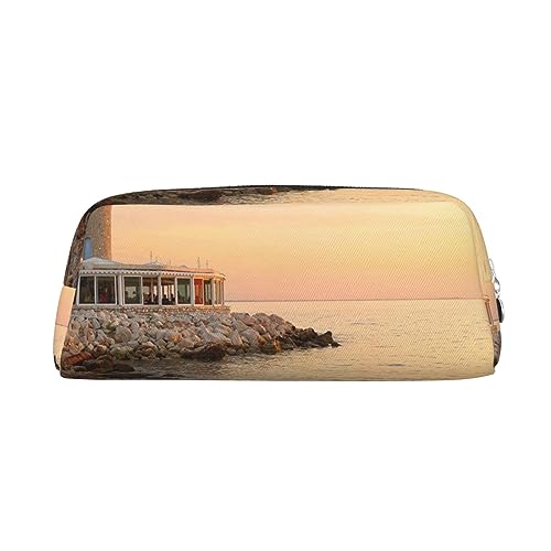 Ocean Sunset Landschaft Make-up Tasche Leder Federmäppchen Reise Kulturbeutel Kosmetiktasche Tägliche Aufbewahrungstasche für Frauen, silber, Einheitsgröße, Taschen-Organizer von XVBCDFG