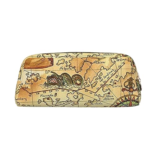 Old Treasure Map Make-up-Tasche Leder Federmäppchen Reise Kulturbeutel Kosmetiktasche Tägliche Aufbewahrungstasche für Frauen, gold, Einheitsgröße, Taschen-Organizer von XVBCDFG