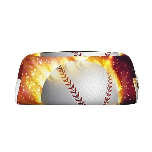 Orange Softball Baseball on Fire Make-up-Tasche Leder Federmäppchen Reise Kulturbeutel Kosmetiktasche Täglich Aufbewahrungstasche für Frauen, gold, Einheitsgröße, Taschen-Organizer von XVBCDFG