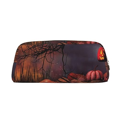 Pumpkins Lanterns Party Make-up Tasche Leder Federmäppchen Reise Kulturbeutel Kosmetiktasche Tägliche Aufbewahrungstasche für Frauen, gold, Einheitsgröße, Taschen-Organizer von XVBCDFG