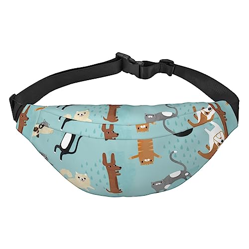 Rain Cat and Dog Fanny Pack Unisex Water Resistant Waist Bag Pack Lightweight Belt Bag for Travel Sports Hiking, Siehe Abbildung, Einheitsgröße, Lässiger Tagesrucksack von XVBCDFG