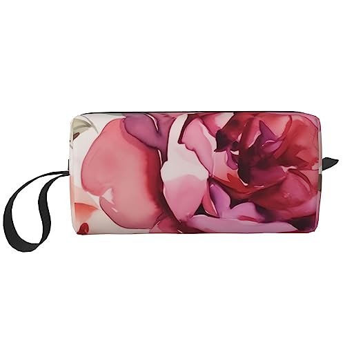 Rosa Blume und Rose Kosmetiktaschen für Frauen Tragbare Make-up-Tasche Reise Aufbewahrungstasche Täglich Empfang Tasche Große Kapazität Kulturbeutel, Siehe Abbildung, Einheitsgröße, Taschen-Organizer von XVBCDFG