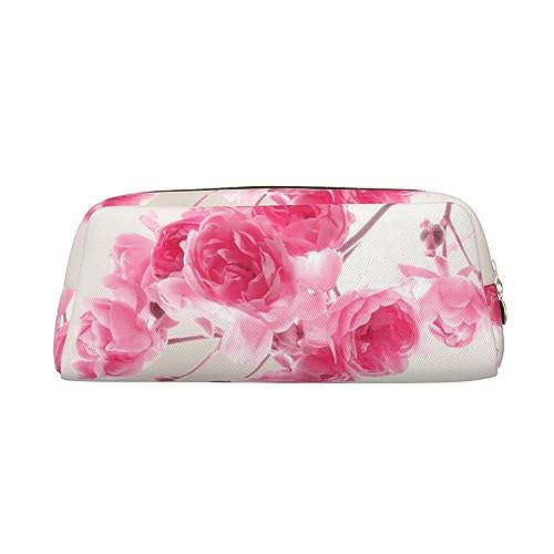 Rosa Blumen Make-up Tasche Leder Federmäppchen Reise Kulturbeutel Kosmetiktasche Täglich Aufbewahrungstasche für Frauen, gold, Einheitsgröße, Taschen-Organizer von XVBCDFG