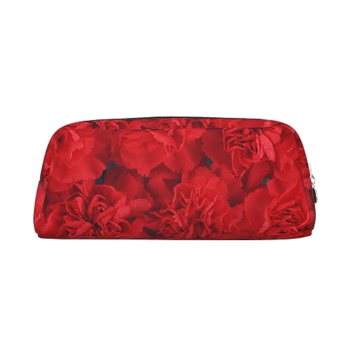 Rote Blumen Make-up Tasche Leder Federmäppchen Reise Kulturbeutel Kosmetiktasche Tägliche Aufbewahrungstasche für Frauen, silber, Einheitsgröße, Taschen-Organizer von XVBCDFG