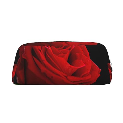 Rote Rose schwarzer Hintergrund Make-up Tasche Leder Federmäppchen Reise Kulturbeutel Kosmetiktasche tägliche Aufbewahrungstasche für Frauen, silber, Einheitsgröße, Taschen-Organizer von XVBCDFG