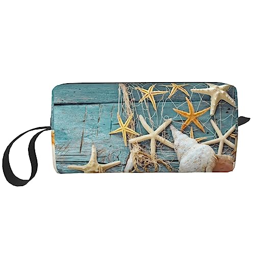 Sea Stars and Shells Kosmetiktaschen für Frauen Tragbare Make-up-Tasche Reise Aufbewahrungstasche Täglich Empfang Tasche Große Kapazität Kulturbeutel, Siehe Abbildung, Einheitsgröße, Taschen-Organizer von XVBCDFG