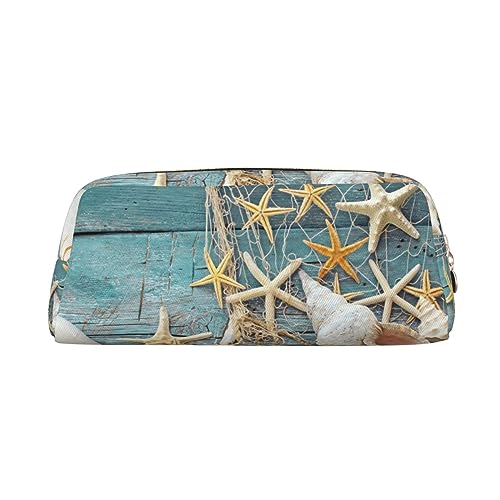 Sea Stars and Shells Make-up-Tasche, Leder, Federmäppchen, Reise-Kulturbeutel, Kosmetiktasche, tägliche Aufbewahrungstasche für Frauen, gold, Einheitsgröße, Taschen-Organizer von XVBCDFG