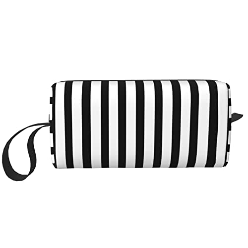 Streifen Weiß Schwarz Make-up Kulturbeutel für Frauen Kleine Kosmetik Reisetasche Reißverschluss Beutel Geldbörse Zubehör Organizer, Streifen Weiß Schwarz Empfangen Tasche, Einheitsgröße, von XVBCDFG