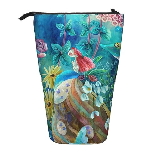 XVBCDFG Bunte Illustration Fisch und Mädchen Teleskop Stehen Bleistift Fall Schreibwaren Stand Up Stift Bleistift Halter Tasche Organizer Kosmetik Tasche für Büro Arbeit Frauen Kind, siehe abbildung, von XVBCDFG