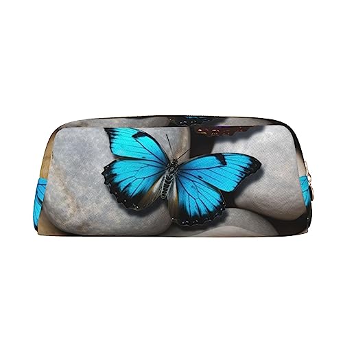 XVBCDFG Bunte Schmetterling Stein gedruckt Bleistift Fall Stehen oben Bleistift Beutel Kleine Bleistifthalter Fall Schreibwaren Organizer Make-up Tasche mit Reißverschluss, gold, Einheitsgröße, von XVBCDFG