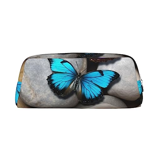 XVBCDFG Bunte Schmetterling Stein gedruckt Bleistift Fall Stehen oben Bleistift Beutel Kleine Bleistifthalter Fall Schreibwaren Organizer Make-up Tasche mit Reißverschluss, silber, Einheitsgröße, von XVBCDFG