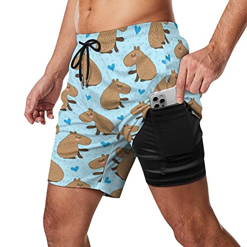 XVBCDFG Capybara Daydream Herren Badehose mit Kompressionsfutter Stretch Shorts für Surfen Strand Badeanzug Sport, Siehe Abbildung, S von XVBCDFG