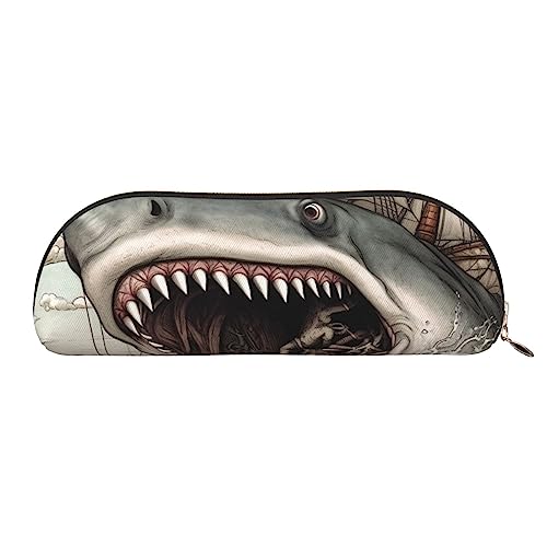 XVBCDFG Cartoon Fisch Essen Schiff im Ozean Meer Gedruckt Bleistift Fall Stehen Sie Bis Bleistift Tasche Kleine Bleistifthalter Fall Schreibwaren Organizer Make-up Tasche mit Reißverschluss, gold, von XVBCDFG