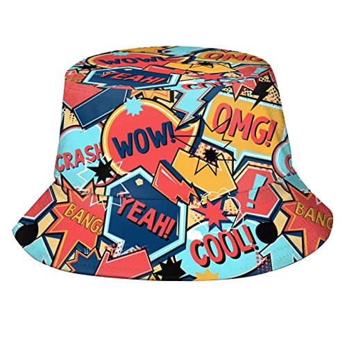 XVBCDFG Comics Muster Bucket Hats für Damen Herren Mode Fischerhut Packbare Sonnenmütze Reise Strandhut für Erwachsene Teenager, Comics Seamless Pattern 1, One size von XVBCDFG