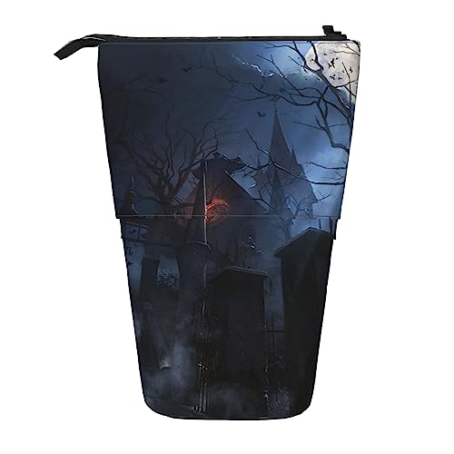 XVBCDFG Federmäppchen, Motiv: Halloween, Neblige Nacht, bedrucktes Federmäppchen, Teleskop-Federhalter, Schreibwaren-Organizer, Make-up-Tasche mit Reißverschluss, siehe abbildung, Einheitsgröße, von XVBCDFG