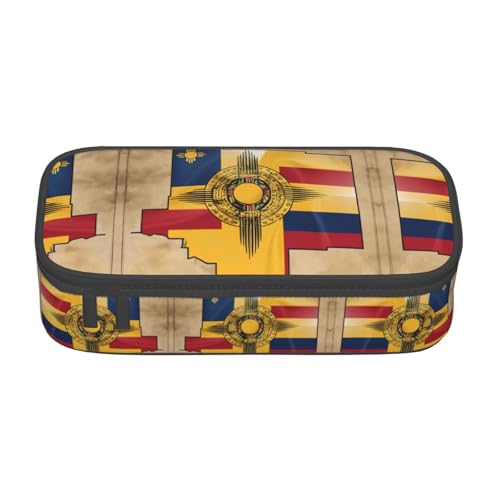 XVBCDFG Federmäppchen, Motiv: New Mexico Flagge, Map01, großes Fassungsvermögen, ästhetischer Schreibwaren-Organizer mit Reißverschluss, Siehe Abbildung, Einheitsgröße, Federmäppchen von XVBCDFG