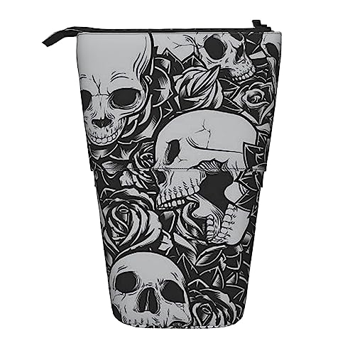 XVBCDFG Federmäppchen, niedliches Stehendes Federmäppchen, einziehbarer Stifthalter, Garten mit Vögeln und Blumen, Schreibwaren-Organizer-Tasche, Horrible Dark Skulls Blumen Muster, Einheitsgröße, von XVBCDFG