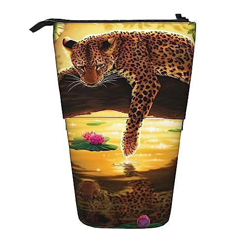 XVBCDFG Federmäppchen, niedliches Stehendes Federmäppchen, einziehbarer Stifthalter, deutsches Kurzhaar-Schreibwaren-Organizer-Tasche, Lustiger Leopard, Einheitsgröße, Federmäppchen von XVBCDFG