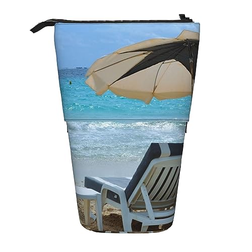 XVBCDFG Federmäppchen, niedliches stehendes Federmäppchen, einziehbarer Stifthalter, Sterne, Schreibwaren-Organizer-Tasche, White Beach Tropical Sea, Einheitsgröße, Federmäppchen von XVBCDFG