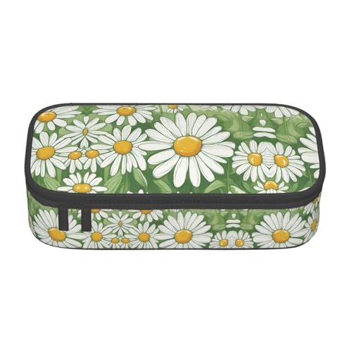 XVBCDFG Federmäppchen mit Gänseblümchen-Aufdruck, großes Fassungsvermögen, ästhetischer Schreibwaren-Organizer mit Reißverschluss, Siehe Abbildung, Einheitsgröße, Federmäppchen von XVBCDFG