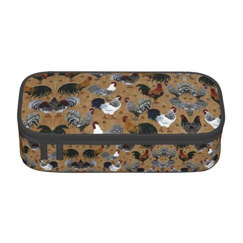 XVBCDFG Federmäppchen mit Hahn- und Huhn-Aufdruck, großes Fassungsvermögen, ästhetischer Schreibwaren-Organizer mit Reißverschluss, Siehe Abbildung, Einheitsgröße, Federmäppchen von XVBCDFG